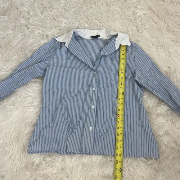 Tailor New York Vintage Y2K Button Down Blue & White Pinstriped Women Blouse Lrg - Picture 6 of 11